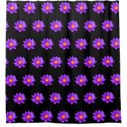 Violet Lotus Flowers op Black Shower Curtain Douchegordijn (Voorkant)