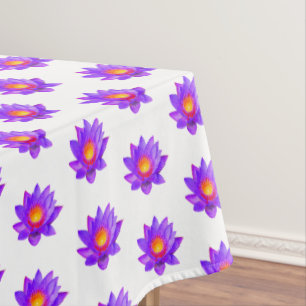 Violet Lotus Flowers op White Tablecloth Tafelkleed
