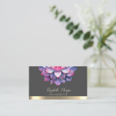 Violet Lotus Gold Stripe Yoga Instructeur Visitekaartje (Staand voorkant)