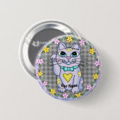 Violet Lucky Cat pin Ronde Button 5,7 Cm (Voorkant /achterkant)
