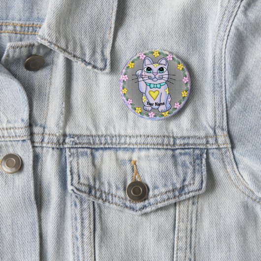 Violet Lucky Cat pin Ronde Button 5,7 Cm (In situ)