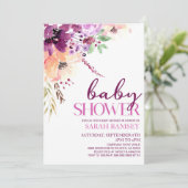 Violet Magenta Herfst Bloemen Baby shower Kaart (Staand voorkant)