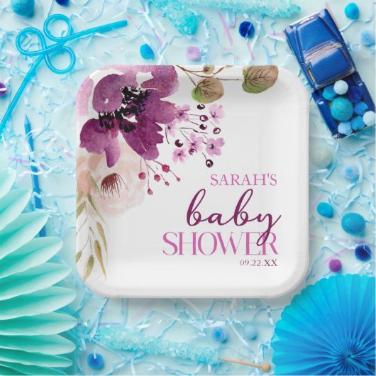Violet Magenta Paarse Bloemen Baby shower Papieren Bordje (Feest)
