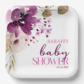 Violet Magenta Paarse Bloemen Baby shower Papieren Bordje (Voorkant)