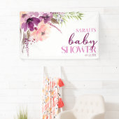 Violet Magenta Paarse Bloemen Baby shower Spandoek (Insitu)