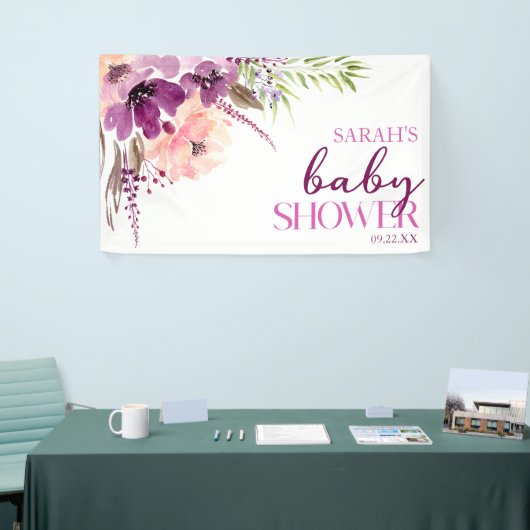 Violet Magenta Paarse Bloemen Baby shower Spandoek (Beurs)