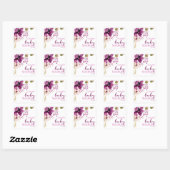 Violet Magenta Paarse Bloemen Baby shower Vierkante Sticker (Vel)