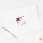 Violet Magenta Paarse Bloemen Baby shower Vierkante Sticker (Envelop)