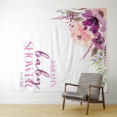 Violet Magenta Paarse Bloemen Baby shower Wandkleed (In Situ (horizontaal))