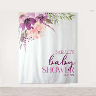 Violet Magenta Paarse Bloemen Baby shower Wandkleed