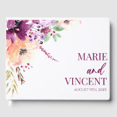 Violet Magenta Paarse Bloemen Bruiloft Gastenboek (Voorkant)