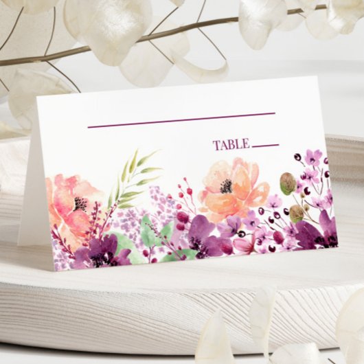Violet Magenta Paarse Bloemen Bruiloft Plaatskaartje