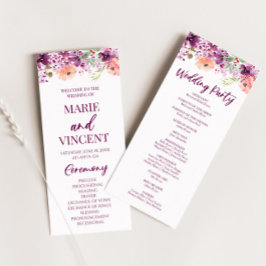 Violet Magenta Paarse Bloemen Bruiloft Programmakaart