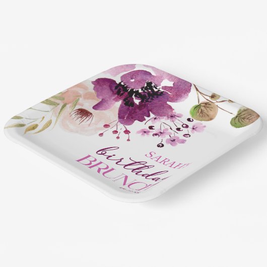 Violet Magenta Paarse Bloemen Verjaardagsbrunch Papieren Bordje (Gebogen)