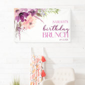 Violet Magenta Paarse Bloemen Verjaardagsbrunch Spandoek (Insitu)