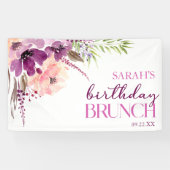 Violet Magenta Paarse Bloemen Verjaardagsbrunch Spandoek (Horizontaal)
