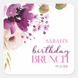 Violet Magenta Paarse Bloemen Verjaardagsbrunch Vierkante Sticker