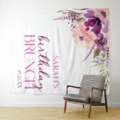 Violet Magenta Paarse Bloemen Verjaardagsbrunch Wandkleed (In Situ (horizontaal))