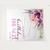 Violet Magenta Paarse Bloemen Verjaardagsbrunch Wandkleed (Voorkant (horizontaal))