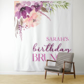Violet Magenta Paarse Bloemen Verjaardagsbrunch Wandkleed (In situ)