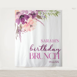 Violet Magenta Paarse Bloemen Verjaardagsbrunch Wandkleed