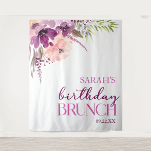 Violet Magenta Paarse Bloemen Verjaardagsbrunch Wandkleed
