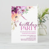 Violet Magenta Paarse Bloemen Verjaardagsfeest Kaart (Staand voorkant)