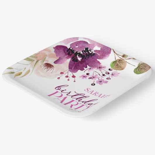 Violet Magenta Paarse Bloemen Verjaardagsfeest Papieren Bordje (Gebogen)