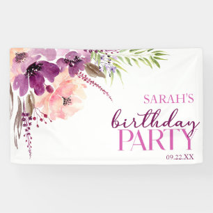 Violet Magenta Paarse Bloemen Verjaardagsfeest Spandoek