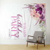 Violet Magenta Paarse Bloemen Verjaardagsfeest Wandkleed (In Situ (horizontaal))