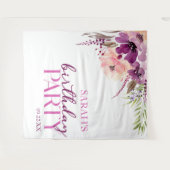 Violet Magenta Paarse Bloemen Verjaardagsfeest Wandkleed (Voorkant (horizontaal))