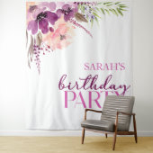 Violet Magenta Paarse Bloemen Verjaardagsfeest Wandkleed (In situ)