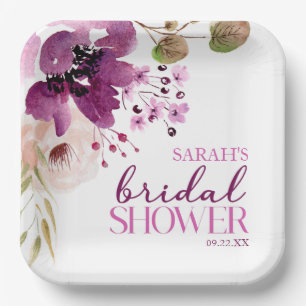 Violet Magenta Paarse Bloemen Vrijgezellenfeest Papieren Bordje