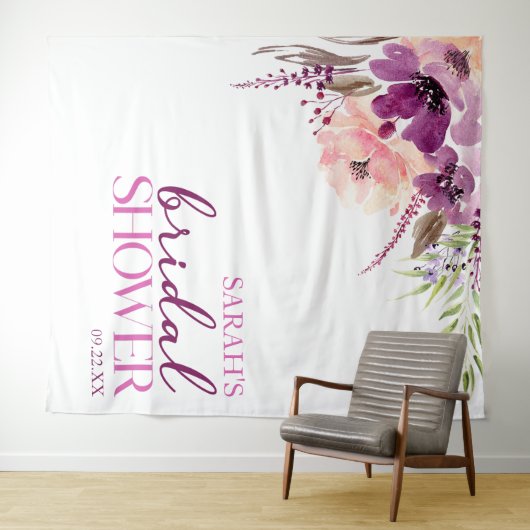 Violet Magenta Paarse Bloemen Vrijgezellenfeest Wandkleed (In Situ (horizontaal))