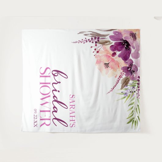 Violet Magenta Paarse Bloemen Vrijgezellenfeest Wandkleed (Voorkant (horizontaal))