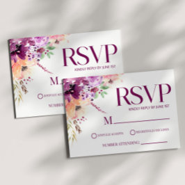 Violet magenta Paarse elegante bruiloft RSVP Kaartje