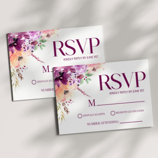 Violet magenta Paarse elegante bruiloft RSVP Kaartje