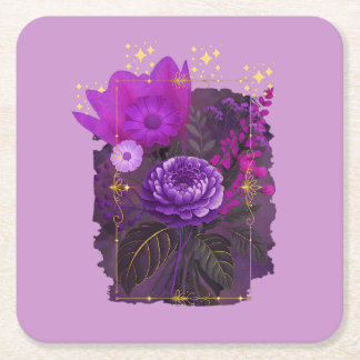 Violet Magical Floral Bouquet in Golden Frame Kartonnen Onderzetters