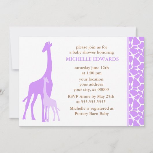 Violet mama en Baby Giraffe Baby shower Kaart (Voorkant)