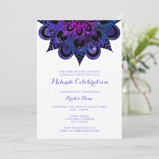 Violet Mandala Mehndi Celebration Uitnodiging (Staand voorkant)