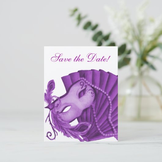 Violet Masquerade Save the Date (Staand voorkant)