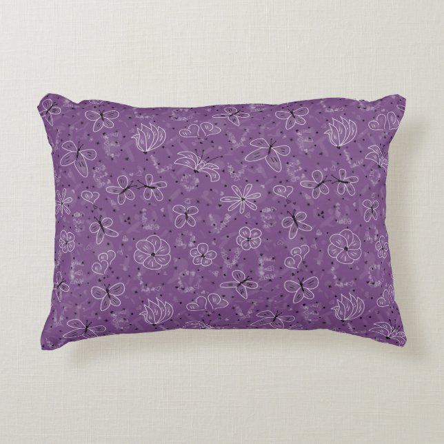 Violet Mauve Butterfly LOVE - naadloos patroon. Accent Kussen (Voorkant)