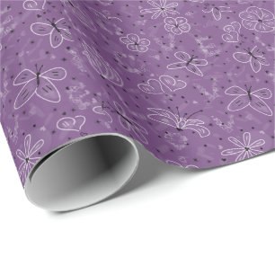 Violet Mauve Butterfly LOVE - naadloos patroon. Cadeaupapier