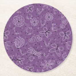 Violet Mauve Butterfly LOVE - naadloos patroon. Ronde Kartonnen Onderzetter