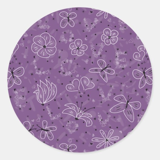 Violet Mauve Butterfly LOVE - naadloos patroon. Ronde Sticker (Voorkant)