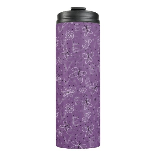 Violet Mauve Butterfly LOVE - naadloos patroon. Thermosbeker (Voorkant)