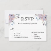 Violet Meadow Bruiloft RSVP met Menukeuzes (Voorkant)