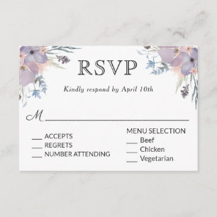 Violet Meadow Bruiloft RSVP met Menukeuzes Kaartje