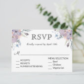Violet Meadow Bruiloft RSVP met Menukeuzes Kaartje (Staand voorkant)