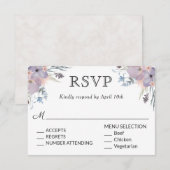 Violet Meadow Bruiloft RSVP met Menukeuzes Kaartje (Voorkant / Achterkant)